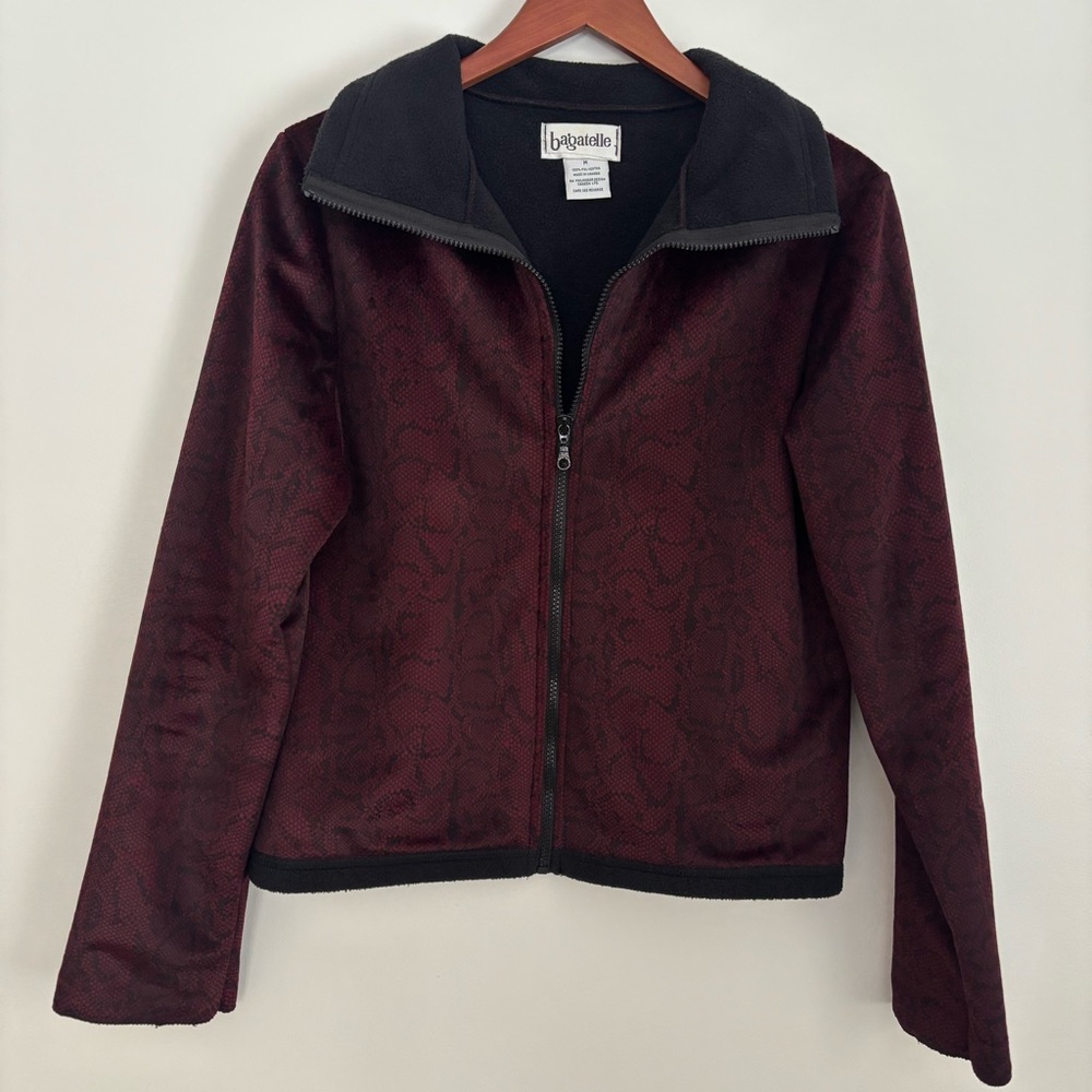 BAGATELLE | Burgundy Black Snakeskin Pattern Plush Velvet Edgy Jacket | Size S